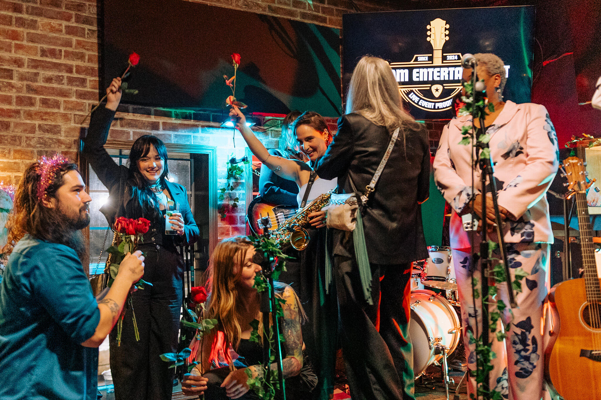 Giving roses to the crew